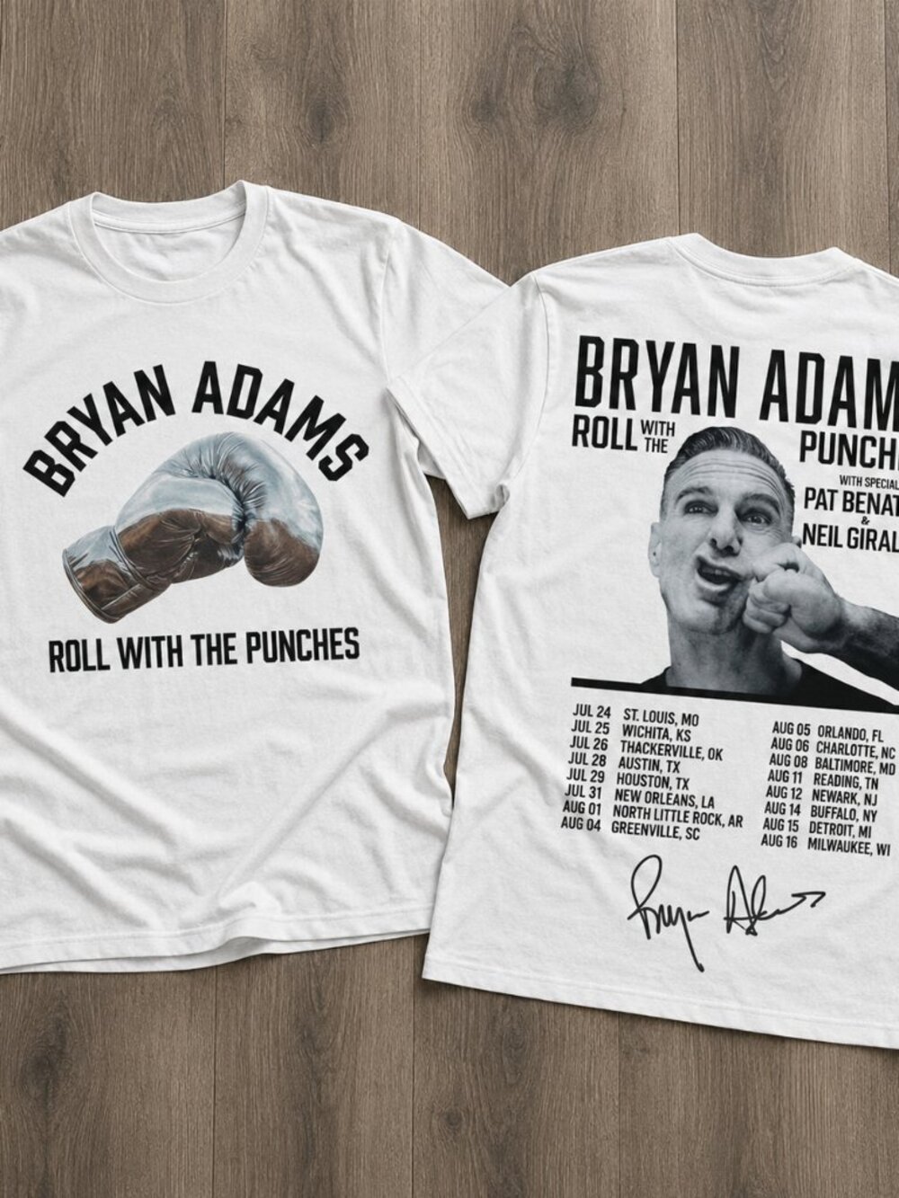 Bryan Adams Roll With The Punches Tour 2026 Double Sided Concert Reprint T-Shirt